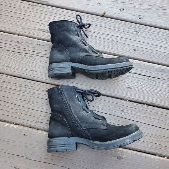 Bueno Getty Black Nubuck Suede Leather Lace-up Chunky Combat Military Moto Boots - Picture 3 of 9